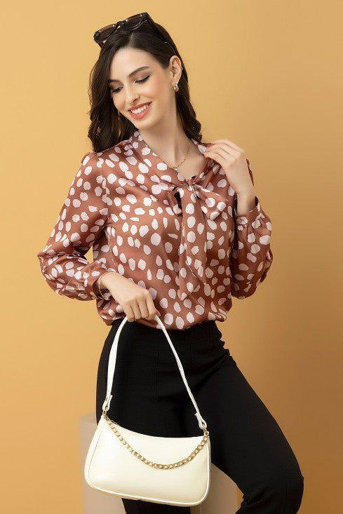 Tie-Up Neck Cuffed Sleeves Top