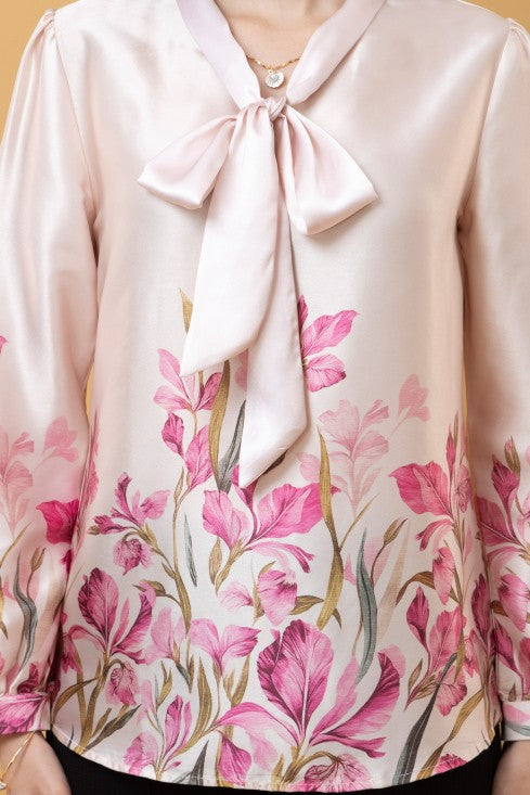 Tie-Up Neck Cuffed Sleeves Top