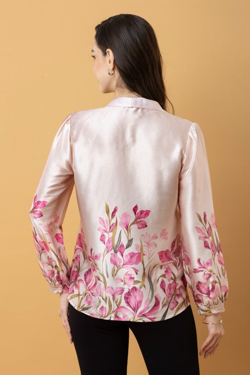 Tie-Up Neck Cuffed Sleeves Top
