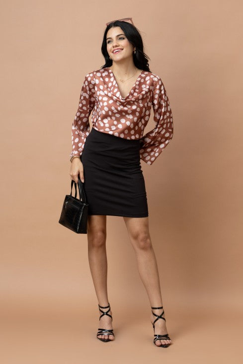 Cowl Neck Bell Sleeves Satin Top