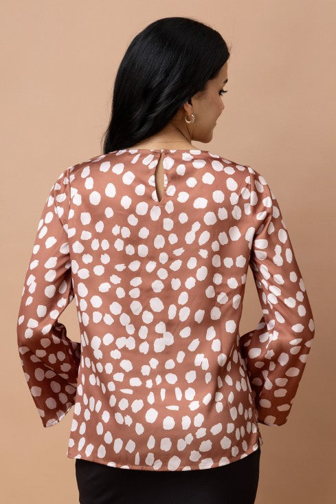 Cowl Neck Bell Sleeves Satin Top
