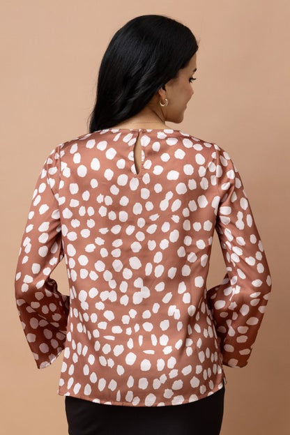 Cowl Neck Bell Sleeves Satin Top