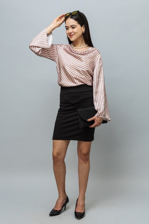 Cowl Neck Bell Sleeves Satin Top