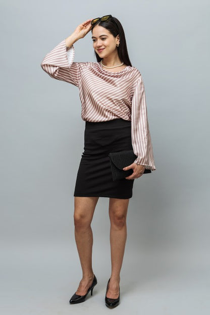 Cowl Neck Bell Sleeves Satin Top