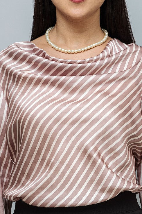 Cowl Neck Bell Sleeves Satin Top