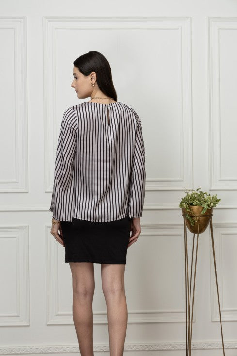 Striped Cowl Neck Satin Top