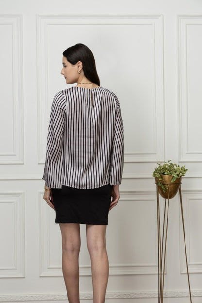 Striped Cowl Neck Satin Top