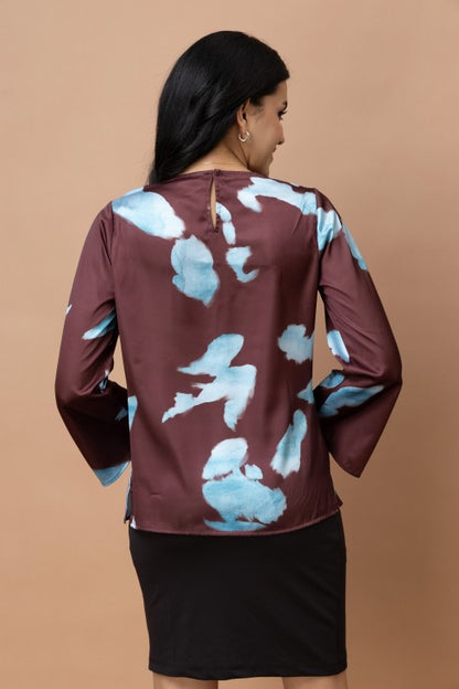 Cowl Neck Bell Sleeves Satin Top
