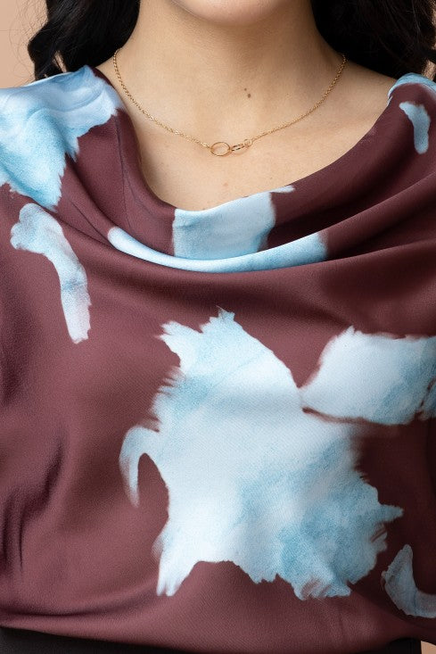 Cowl Neck Bell Sleeves Satin Top