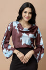 Cowl Neck Bell Sleeves Satin Top
