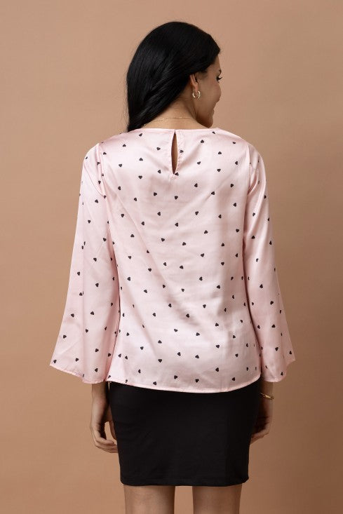 Cowl Neck Bell Sleeves Satin Top