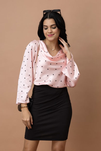 Cowl Neck Bell Sleeves Satin Top