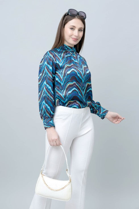 Abstract Printed Band Neck Top