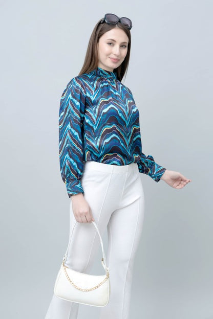Abstract Printed Band Neck Top