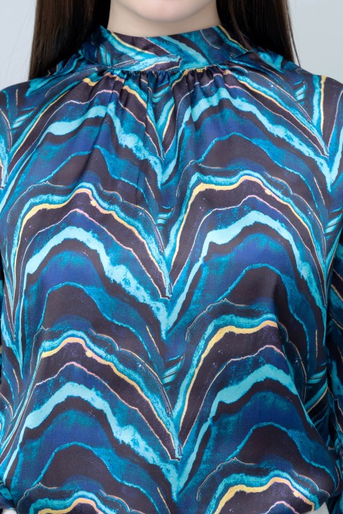 Abstract Printed Band Neck Top