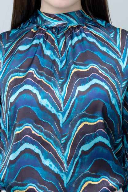 Abstract Printed Band Neck Top