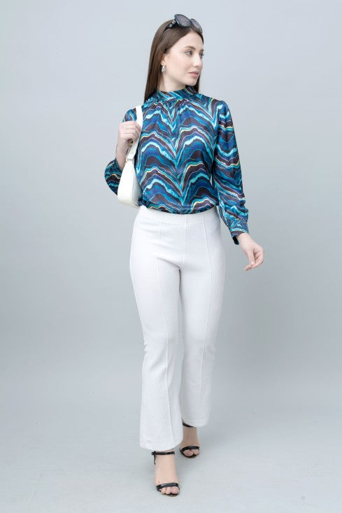 Abstract Printed Band Neck Top