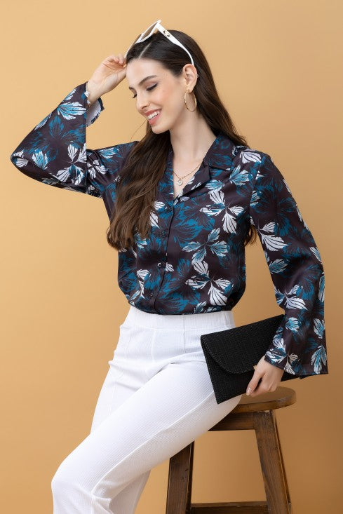 Slit Sleeves Satin Shirt
