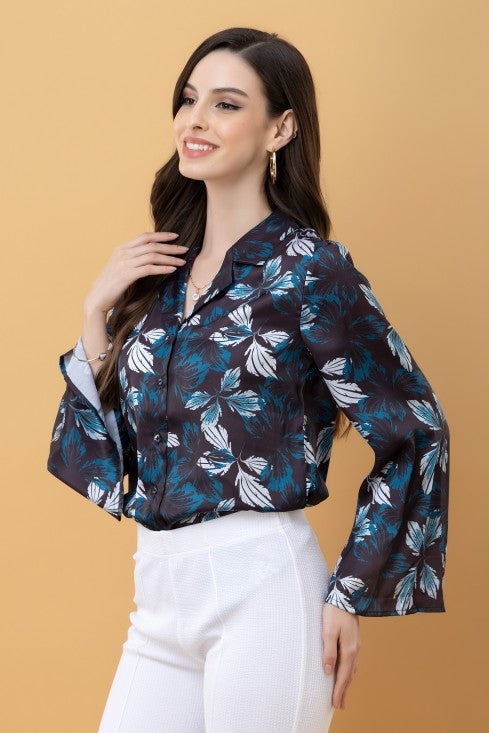 Slit Sleeves Satin Shirt