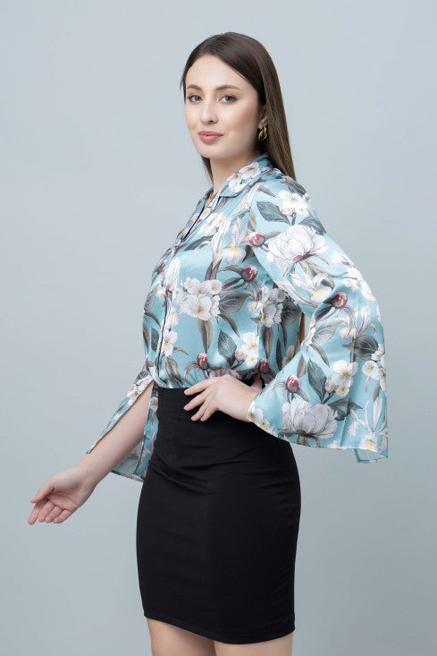 Women's Slit Sleeve Satin Shirt