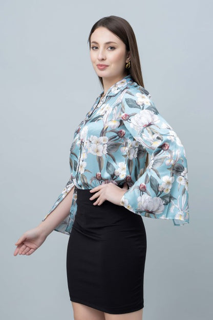 Women's Slit Sleeve Satin Shirt