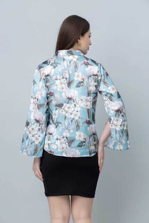 Women's Slit Sleeve Satin Shirt