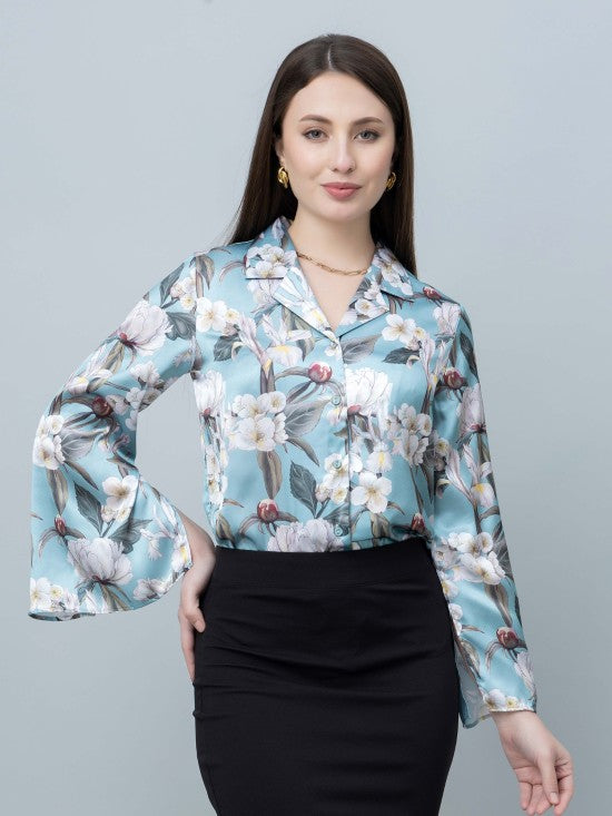 Women's Slit Sleeve Satin Shirt