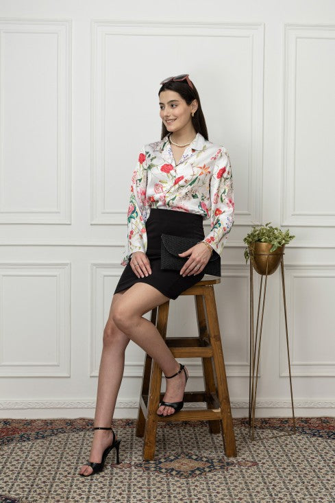 Slit Sleeves Satin Shirt
