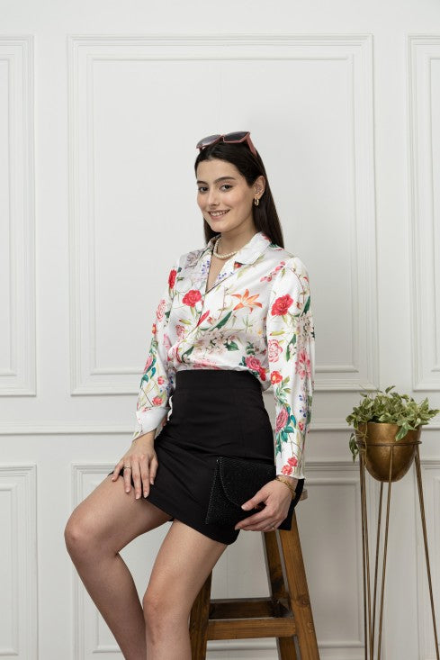 Slit Sleeves Satin Shirt