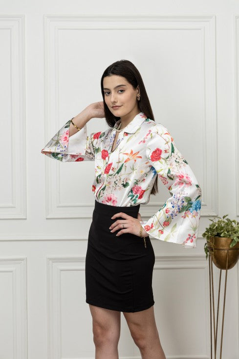 Slit Sleeves Satin Shirt