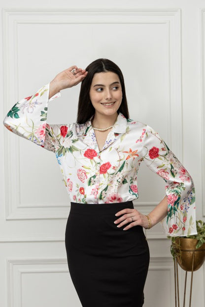 Slit Sleeves Satin Shirt