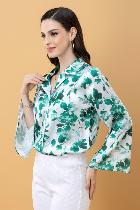 Slit Sleeves Satin Shirt