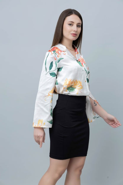 Women's Slit Sleeve Satin Shirt