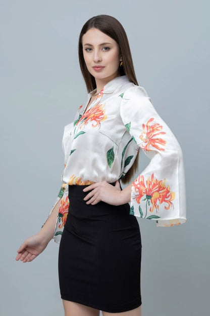 Women's Slit Sleeve Satin Shirt