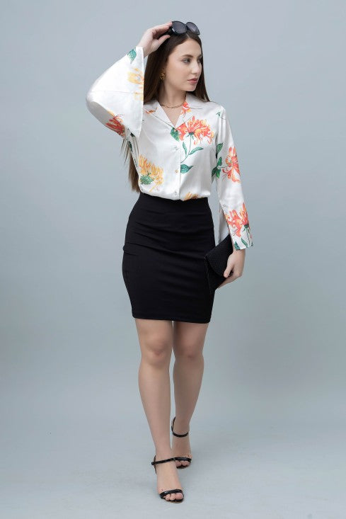 Women's Slit Sleeve Satin Shirt