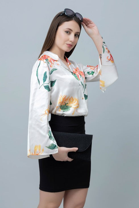 Women's Slit Sleeve Satin Shirt