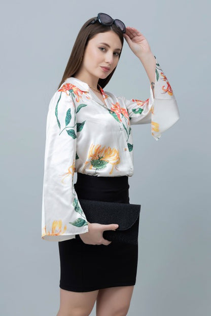 Women's Slit Sleeve Satin Shirt