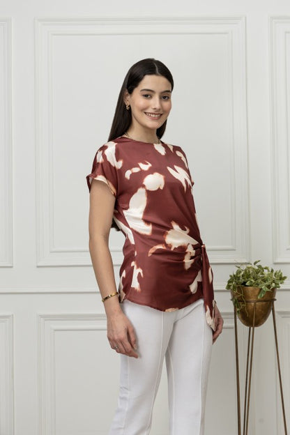 Front Tie-Up Satin Top