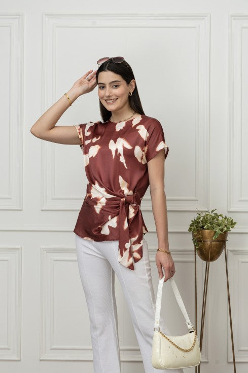 Front Tie-Up Satin Top