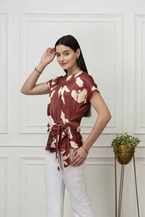 Front Tie-Up Satin Top