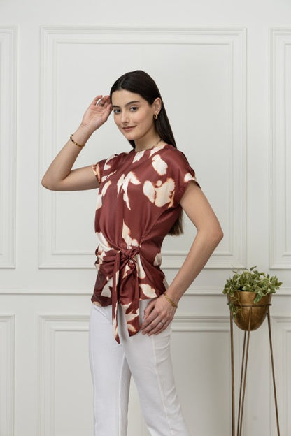 Front Tie-Up Satin Top