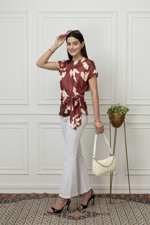 Front Tie-Up Satin Top
