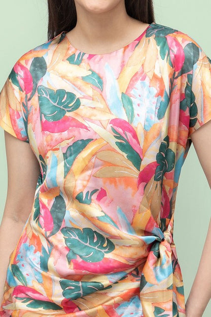 Tropical Print Satin Top For Women