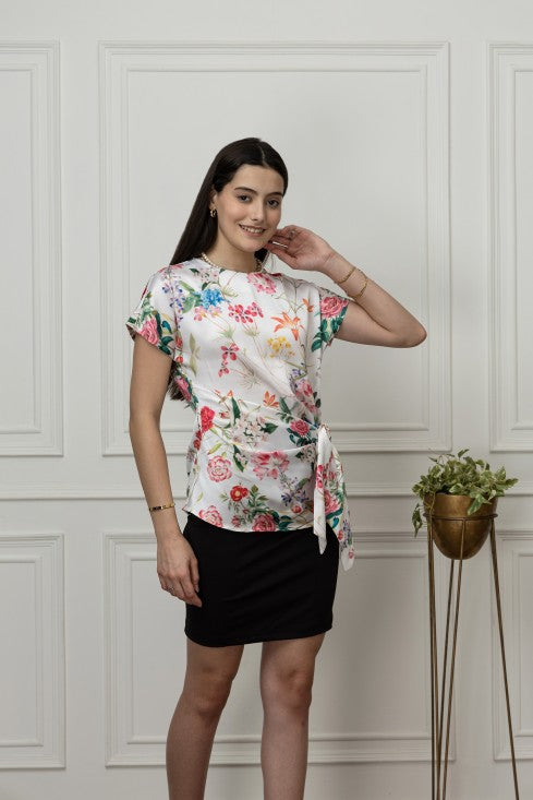 Front Tie-Up Satin Top