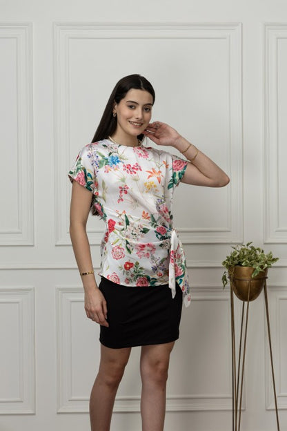 Front Tie-Up Satin Top