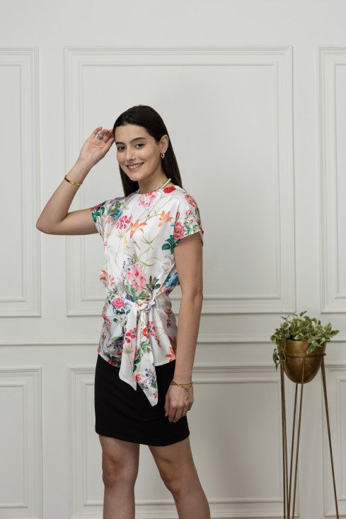 Front Tie-Up Satin Top