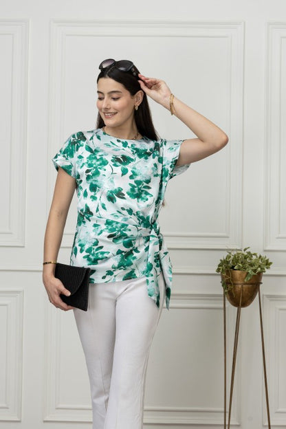 Front Tie-Up Satin Top