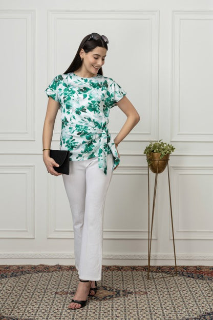 Front Tie-Up Satin Top