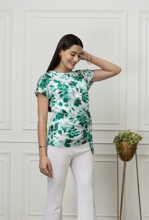 Front Tie-Up Satin Top