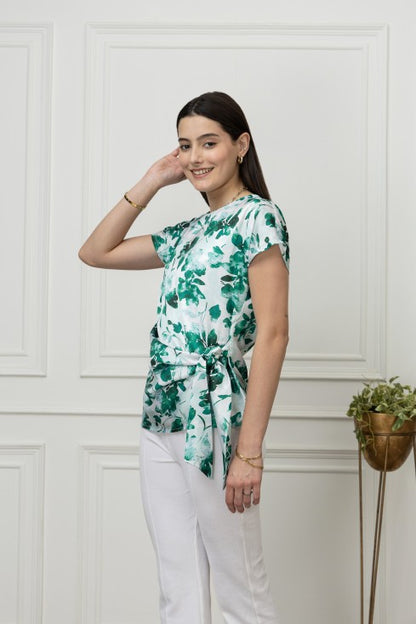 Front Tie-Up Satin Top